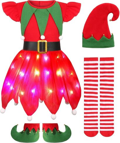 Elf Costume for Girls Kids LED Light Up Elf Dress for Christmas Girl in Kuwait
