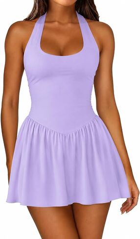Women Halter Neck Mini Dress with Pocket Backless Tie Waist Skater Casual Dress in Saudi Arabia