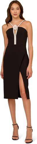 Adrianna Papell Rhinestone Rosette Halter Midi Sheath Dress in Kuwait
