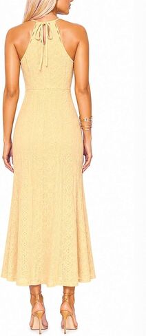 LOVESHOOT Halter Sundresses for Women 2026 Summer Eyelet Ruched Bodycon Midi Dresses Casual Crochet A Line Dress with Slit in Saudi Arabia