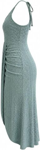 LOVESHOOT Halter Sundresses for Women 2026 Summer Eyelet Ruched Bodycon Midi Dresses Casual Crochet A Line Dress with Slit in Saudi Arabia