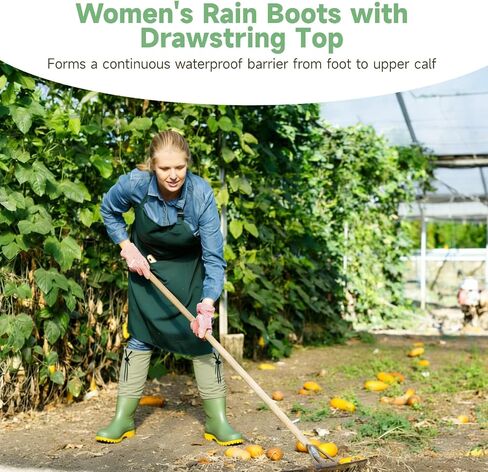ZALIR Women's Tall Rain Boots with Drawstring Top, Waterproof Taslon Fabric Upper and Rubber Lower Garden Boots, Lightweight Mud Boots with Slip-Resistant Sole for Outdoor Work, Size 7.5-8.5 in Saudi Arabia
