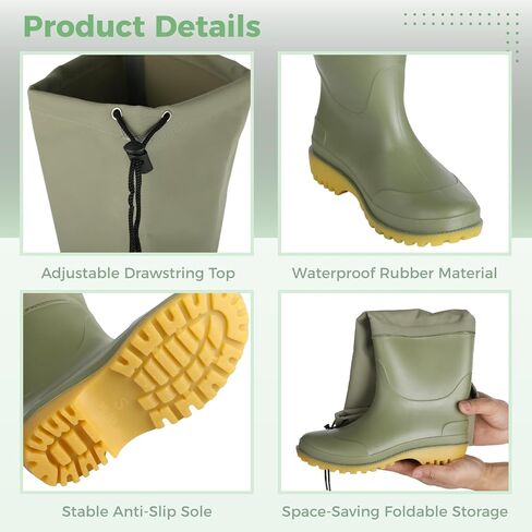 ZALIR Women's Tall Rain Boots with Drawstring Top, Waterproof Taslon Fabric Upper and Rubber Lower Garden Boots, Lightweight Mud Boots with Slip-Resistant Sole for Outdoor Work, Size 7.5-8.5 in Saudi Arabia