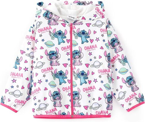 Disney Frozen Elsa Stitch Minnie Toddler Girls Hooded Rain Jackets Lightweight & Water-Resistant Kids Zip Up Rain Coats 2-6Y in Saudi Arabia
