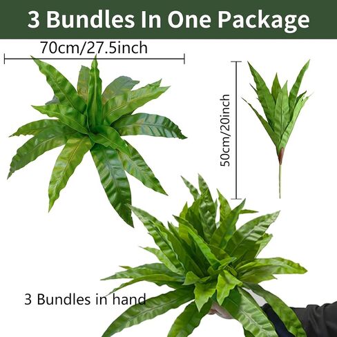 3pcs Artificial Bird's Nest Fern, 27.5" Wide Large Faux Fern Plants (45 Leaves Total), UV Resistant Fake Greenery for Window Box, Planter, Outdoor Porch, Patio & Indoor Home Office Decor in Saudi Arabia