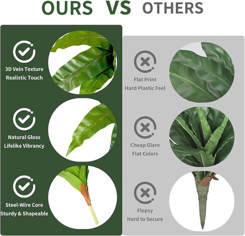 3pcs Artificial Bird's Nest Fern, 27.5" Wide Large Faux Fern Plants (45 Leaves Total), UV Resistant Fake Greenery for Window Box, Planter, Outdoor Porch, Patio & Indoor Home Office Decor in Saudi Arabia