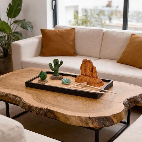 Desert Zen Garden Kit for Desk,12.6x8.6in Premium Sand Tray with 4 Artificial Features, Brown Sands, 3 Wood Tools，Mini Southwestern Desert Decor Zen Sand Garden Set for Home, Office Desk in Saudi Arabia