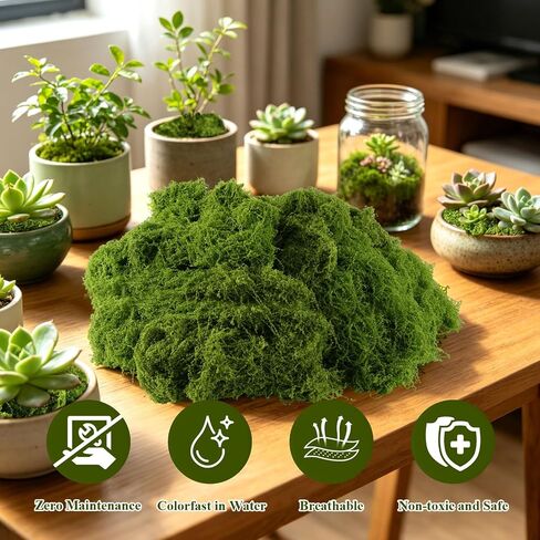Faux Green Moss 10.6oz for Terrarium, Potted Plant Soil Cover & Wedding Table Centerpieces, Realistic Forest Style Moss for DIY Botanical Decor, Vase Fillers & Maintenance Free Greenery in Saudi Arabia