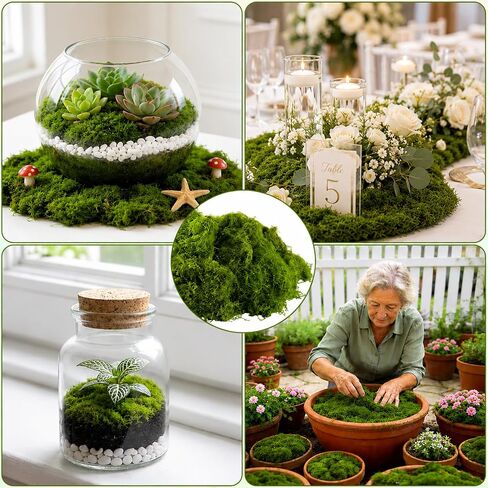 Faux Green Moss 10.6oz for Terrarium, Potted Plant Soil Cover & Wedding Table Centerpieces, Realistic Forest Style Moss for DIY Botanical Decor, Vase Fillers & Maintenance Free Greenery in Saudi Arabia
