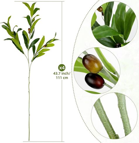 4 Pcs 43.7Inch Artificial Olive Tree Branches Faux Olive Stems for Vases with Berries for Wedding Table Centerpiece Porch Indoor Outdoor Vases Party Decor(Green) in Saudi Arabia