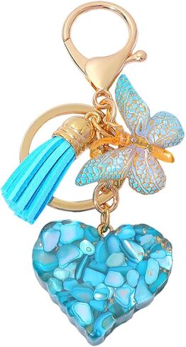 Yefiuo القلب فراشة حقيبة سلسلة مفاتيح Charms للنساء حلقة رئيسية مفتاح السيارة سلسلة حقيبة Charms كيرينغ سلاسل المفاتيح هدايا عيد الحب in Kuwait