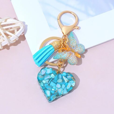 Yefiuo القلب فراشة حقيبة سلسلة مفاتيح Charms للنساء حلقة رئيسية مفتاح السيارة سلسلة حقيبة Charms كيرينغ سلاسل المفاتيح هدايا عيد الحب in Kuwait