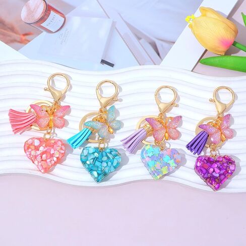 Yefiuo القلب فراشة حقيبة سلسلة مفاتيح Charms للنساء حلقة رئيسية مفتاح السيارة سلسلة حقيبة Charms كيرينغ سلاسل المفاتيح هدايا عيد الحب in Kuwait