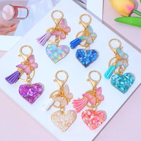 Yefiuo القلب فراشة حقيبة سلسلة مفاتيح Charms للنساء حلقة رئيسية مفتاح السيارة سلسلة حقيبة Charms كيرينغ سلاسل المفاتيح هدايا عيد الحب in Kuwait