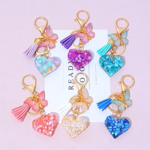 Yefiuo القلب فراشة حقيبة سلسلة مفاتيح Charms للنساء حلقة رئيسية مفتاح السيارة سلسلة حقيبة Charms كيرينغ سلاسل المفاتيح هدايا عيد الحب in Kuwait
