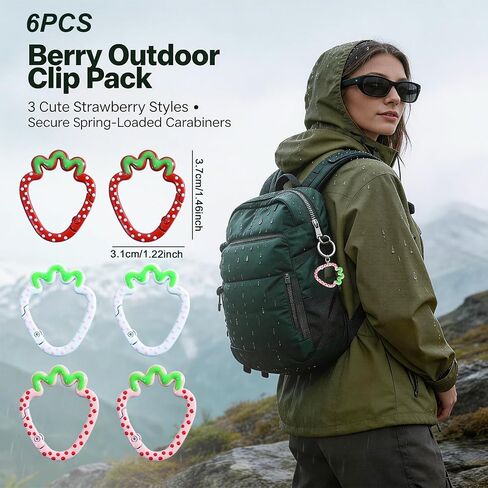 6 Pcs Keychain Cute Carabiner, Strawberry Heart Carabiner Clips, Metal Ring Spring Keychain for Backpack, Purse, Outdoor Use, Carabiner Cute Accessories in Saudi Arabia