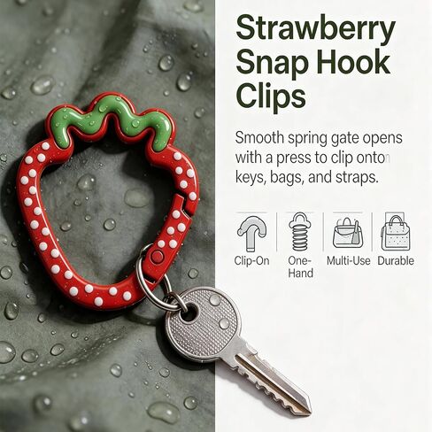 6 Pcs Keychain Cute Carabiner, Strawberry Heart Carabiner Clips, Metal Ring Spring Keychain for Backpack, Purse, Outdoor Use, Carabiner Cute Accessories in Saudi Arabia