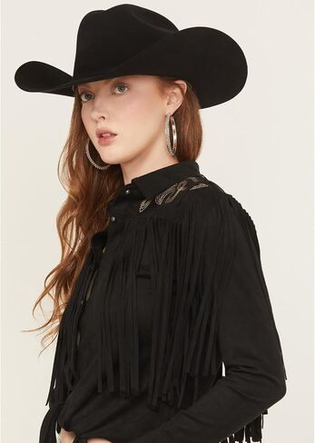Idyllwind Women's Women's McKinney Faux Suede Long Sleeve Fringe Top - IWSP25K93-BLK US Black in Saudi Arabia