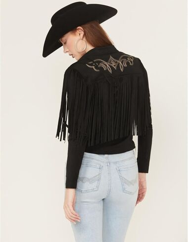 Idyllwind Women's Women's McKinney Faux Suede Long Sleeve Fringe Top - IWSP25K93-BLK US Black in Saudi Arabia