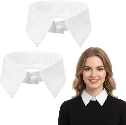 Molain 2 Pieces White Detachable Collar, Faux Collar for Women Elegant Dickey Collars Versatile Fake Collars Shirt Accessory for Half Shirt Blouse Dresses Vest Blouse in Kuwait