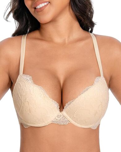 Lace Push Up Bra Thick Padded Add Cup Demi Sexy Plunge Underwire Convertible Soft Lift Women Bras in Saudi Arabia