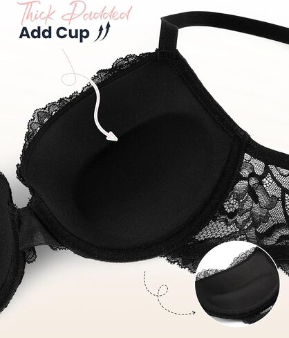 حمالة صدر رافعة من الدانتيل سميكة مبطنة إضافة كوب ديمي مثير يغرق Underwire للتحويل لينة رفع حمالات الصدر النسائية in Kuwait