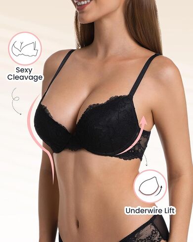 حمالة صدر رافعة من الدانتيل سميكة مبطنة إضافة كوب ديمي مثير يغرق Underwire للتحويل لينة رفع حمالات الصدر النسائية in Kuwait