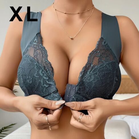 Open Buckle Thin Bra Lace Sexy No Steel Ring Gather Seamless Women's Underwear - Push-Up Front Buckle Fixed Cup Lace Bra in Kuwait