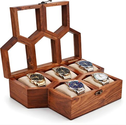 Wooden Watch Box for Men and Women, 1 Slot Rosewood Luxury Watch Organizer Case with Glass Display Lid, Soft Velvet Interior & Cushions, Elegant Watch Storage Holder in Saudi Arabia