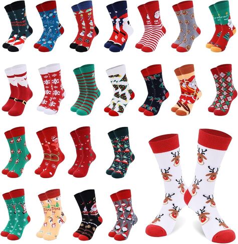 Surakey 36 Pairs Christmas Socks Crew Colorful Fun Festive Soft Novelty Pattern Winter Holiday Slipper Socks for Teenagers Xmas Christmas in Kuwait