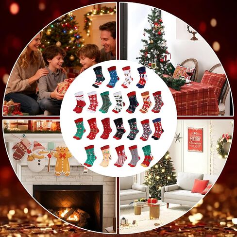 Surakey 36 Pairs Christmas Socks Crew Colorful Fun Festive Soft Novelty Pattern Winter Holiday Slipper Socks for Teenagers Xmas Christmas in Kuwait