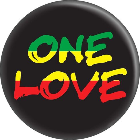 One Love - ألوان علم الراستافاري على اللون الأسود - زر دائري مقاس 1.25 سم in Kuwait