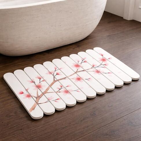 Foldable Stone Bath Mat Large 30" x 17" – Diatomaceous Earth Quick Drying Non-Slip Bathroom Mat – Super Absorbent Diatomite Mat, Durable & Easy to Clean, Modern (White, Large 30" x 17") in Kuwait