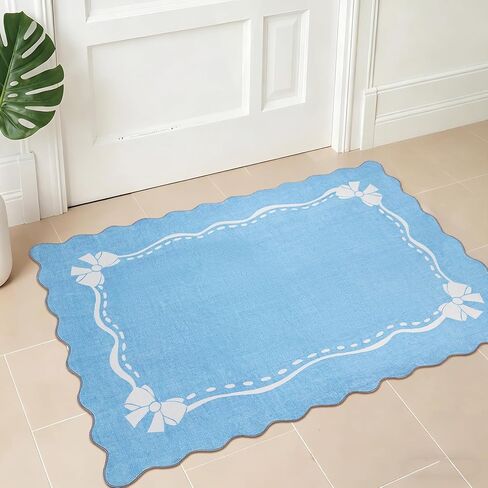 Pink Rugs for Bedroom Girls, 5x7 Bow Area Rugs for Living Room, Washable Non Slip Ultra-Thin Scalloped Carpet for Nursery Dorm Home Decor in Saudi Arabia