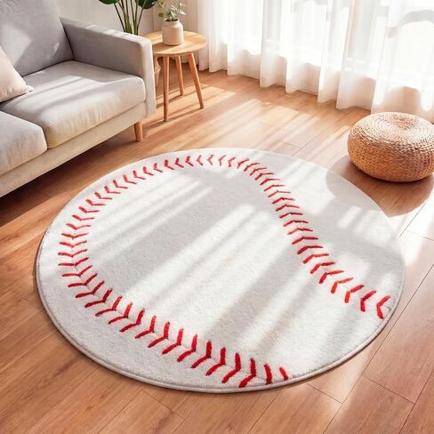 Dunzy 4ft/48inch Baseball Rug for Boys Room Sports Themed Room Decor for Kids Round Soft Washable Rugs with Non Slip Backing Baseball Themed Round Area Blanket for Bedroom Living Rooms Playroom Decor in Kuwait