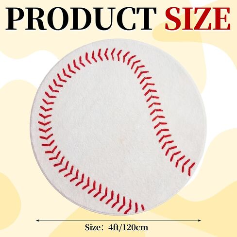 Dunzy 4ft/48inch Baseball Rug for Boys Room Sports Themed Room Decor for Kids Round Soft Washable Rugs with Non Slip Backing Baseball Themed Round Area Blanket for Bedroom Living Rooms Playroom Decor in Kuwait