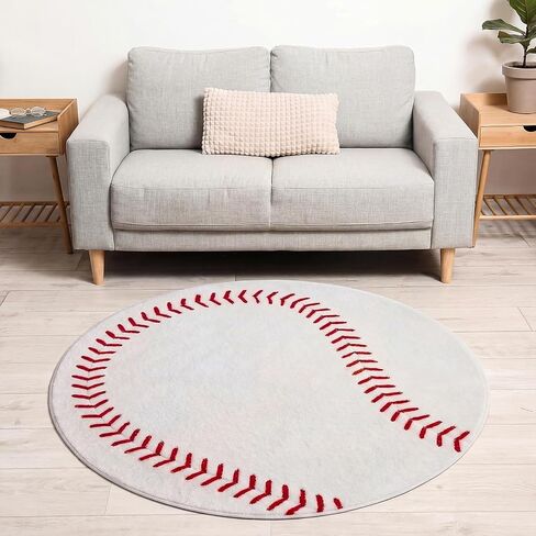 Dunzy 4ft/48inch Baseball Rug for Boys Room Sports Themed Room Decor for Kids Round Soft Washable Rugs with Non Slip Backing Baseball Themed Round Area Blanket for Bedroom Living Rooms Playroom Decor in Kuwait