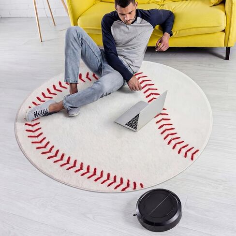 Dunzy 4ft/48inch Baseball Rug for Boys Room Sports Themed Room Decor for Kids Round Soft Washable Rugs with Non Slip Backing Baseball Themed Round Area Blanket for Bedroom Living Rooms Playroom Decor in Kuwait