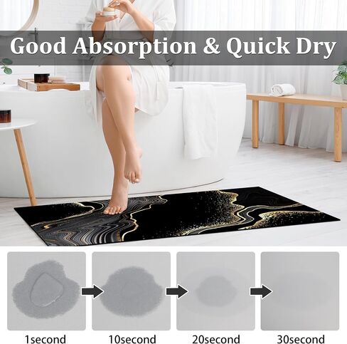 Black and Gold Bathroom Rugs 17"x 47" Marble Long Runner Rug Bath Mats Black Bathroom Decor Absorbent Non Slip Shower Mats with Rubber Backing for Home Laundry in Saudi Arabia