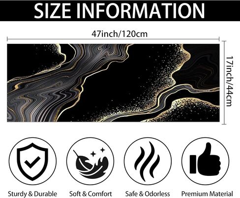 Black and Gold Bathroom Rugs 17"x 47" Marble Long Runner Rug Bath Mats Black Bathroom Decor Absorbent Non Slip Shower Mats with Rubber Backing for Home Laundry in Saudi Arabia