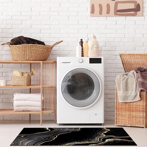 Black and Gold Bathroom Rugs 17"x 47" Marble Long Runner Rug Bath Mats Black Bathroom Decor Absorbent Non Slip Shower Mats with Rubber Backing for Home Laundry in Saudi Arabia