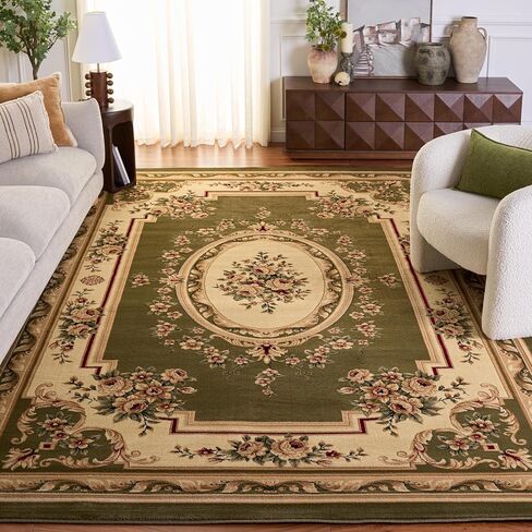 SAFAVIEH Lyndhurst Collection Area Rug - 8' x 11', Sage & Ivory, Traditional European Medallion Design, Non-Shedding & Easy Care, Ideal for High Traffic Areas in Living Room, Bedroom (LNH218B) in Kuwait
