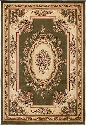 SAFAVIEH Lyndhurst Collection Area Rug - 8' x 11', Sage & Ivory, Traditional European Medallion Design, Non-Shedding & Easy Care, Ideal for High Traffic Areas in Living Room, Bedroom (LNH218B) in Kuwait