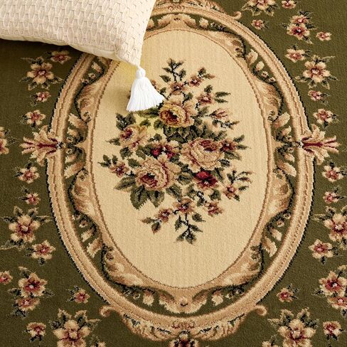 SAFAVIEH Lyndhurst Collection Area Rug - 8' x 11', Sage & Ivory, Traditional European Medallion Design, Non-Shedding & Easy Care, Ideal for High Traffic Areas in Living Room, Bedroom (LNH218B) in Kuwait