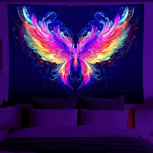 NYZE Blacklight Tapestry Wings Glow in the Dark Black Light Tapestries Cool Poster Landscape Easy Hanging Wall Decor for Living Room Dorm Home - 79" L x 59" W in Saudi Arabia