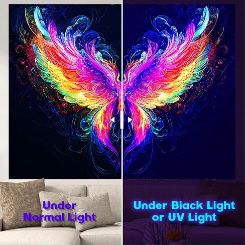 NYZE Blacklight Tapestry Wings Glow in the Dark Black Light Tapestries Cool Poster Landscape Easy Hanging Wall Decor for Living Room Dorm Home - 79" L x 59" W in Saudi Arabia