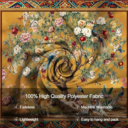 Riyidecor Tree of Life Tapestry Boho Vintage Yellow Trees Indian Bohemian Birds Plant Animal Tiger Aesthetic Wall Hanging 59Wx51H Inch Bedroom Living Room Dorm Wall Home Decor in Kuwait