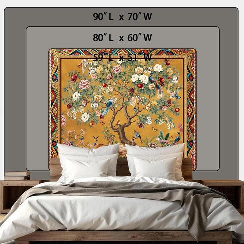 Riyidecor Tree of Life Tapestry Boho Vintage Yellow Trees Indian Bohemian Birds Plant Animal Tiger Aesthetic Wall Hanging 59Wx51H Inch Bedroom Living Room Dorm Wall Home Decor in Kuwait