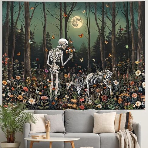 Heynvioo Skull Tapestry Gothic Floral Flower Tapestries Trippy Skeleton Deer Tapestry Moon Forest Tapestries Psychedelic Aesthetic Wall Hanging Decor for Bedroom Living Room Home 59.1L x 51.2W in Saudi Arabia