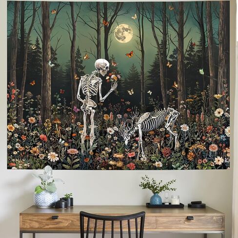 Heynvioo Skull Tapestry Gothic Floral Flower Tapestries Trippy Skeleton Deer Tapestry Moon Forest Tapestries Psychedelic Aesthetic Wall Hanging Decor for Bedroom Living Room Home 59.1L x 51.2W in Saudi Arabia